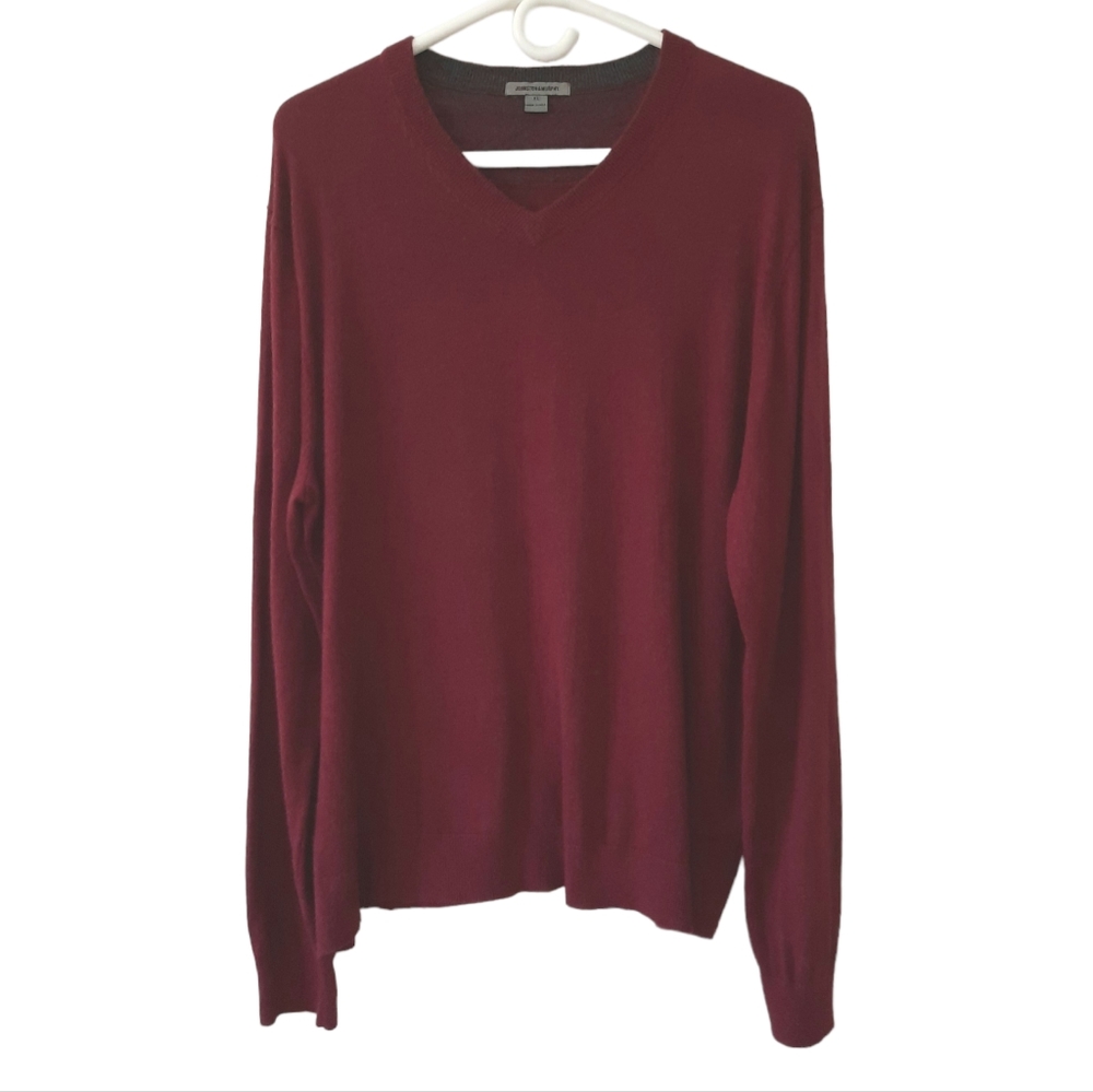 Johnston & Murphy Burgundy Silk Angora Blend V-Neck Knit Sweater Long Sleeve XL